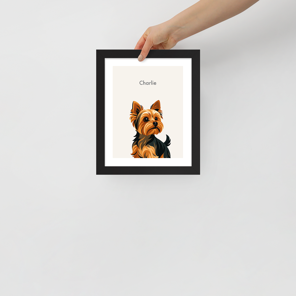 Stylish Custom Illustrated Pet Portrait with Name & Frame