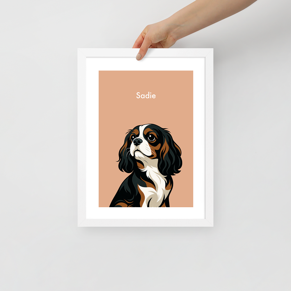 Stylish Custom Illustrated Pet Portrait with Name & Frame