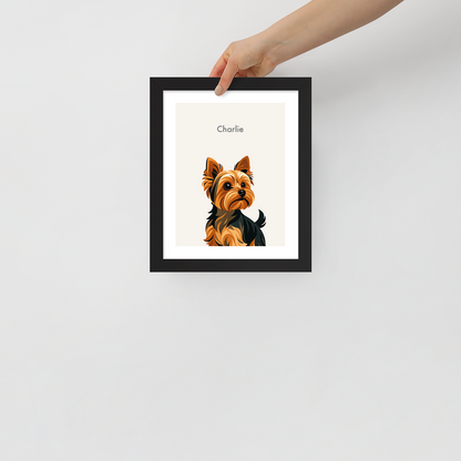 Stylish Custom Illustrated Pet Portrait with Name & Frame