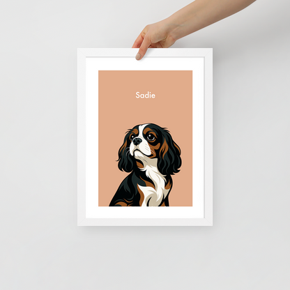 Stylish Custom Illustrated Pet Portrait with Name & Frame